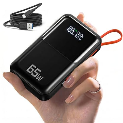 65W Portable Laptop Charger - 26,800mAh Power Bank with Built-in USB-C Cables, 3-Port 130W Total Fast Charging for MacBook/iPhone/Steam Deck|TSA-Approved Travel Essential Airplane Safe (Black)
