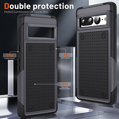 Jeylly Compatible with Google Pixel 7 Pro Case, Shockproof Full Body Protection Hybrid Hard PC+Soft TPU Rubber Slim Fit Durable Cover Case for Google Pixel 7 Pro 6.7 inch, Gray - color: A Gray+Black, size: Google Pixel 7 Pro
