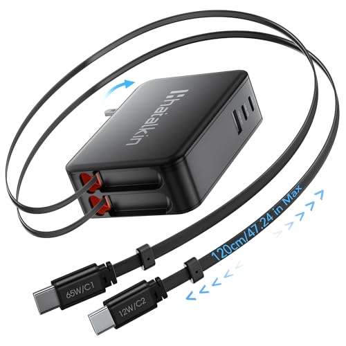 65W for MacBook Pro Charger,5-in-1 Retractable Wall Charger Plug for iPhone - color: Black