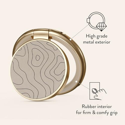 BURGA Cell Phone Ring, Holder Grip and Stand - Finger Phone Grip for Back of Smartphone Case, Kickstand 360 Rotation, Universal Ring for iPhone Samsung Galaxy Huawei Google Pixel, Stylish Accessories - color: Wild Terrain, style: Gold