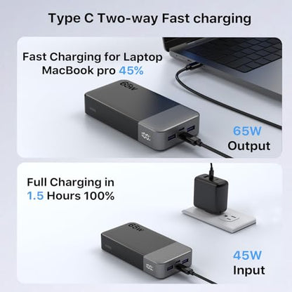 NOBIS 20000mAh Portable Charger 65W Power Bank Fast Charging - color: Black
