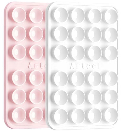 PKYAA Anteel Max - Silicone Suction Phone Case Adhesive Mount, Upgraded Super Strong Grip, Durable, Easy to Use, Hands-Free Sticky Phone Holder for Selfies, Tiktok Videos, 2.56"x3.94" (LPK&WHT) - color: LPK&WHT