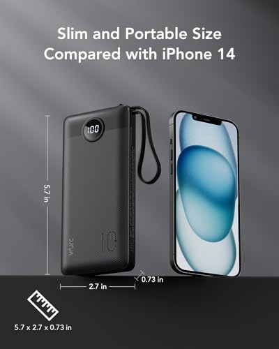 VRURC Portable Charger, 20W PD Fast Charging Power Bank Built in 4 Cables - color: Black