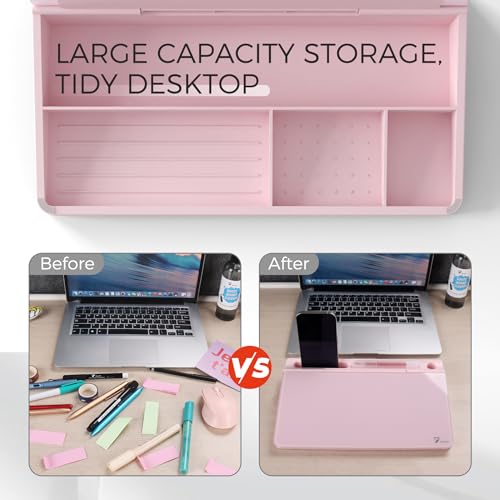 TOWON Compact Glass Desktop Whiteboard with Storage 12x7 in, Pink - color: Pink