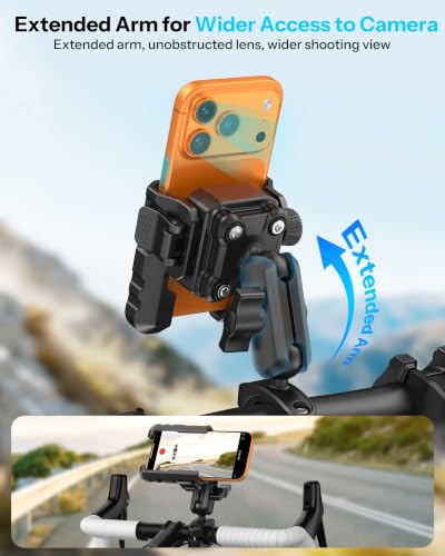 OMOTON Bike Phone Holder Extended Arm, Anti-Shake Camera-Friendly Mount - color: 7-Black Pro