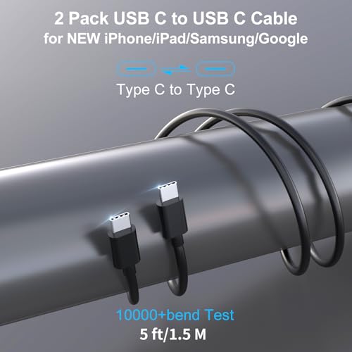 2 Pack 90W USB C Car Charger Super Fast Charge for iPhone/Samsung-5ft Cable - size: 5 ft