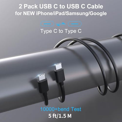 2 Pack 90W USB C Car Charger Super Fast Charge for iPhone/Samsung-5ft Cable - size: 5 ft