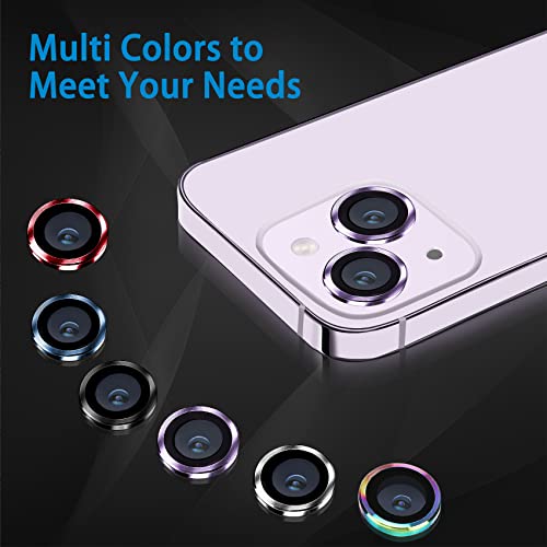 Compatible with iPhone 14 and 14 Plus Camera Lens Protector, Anti-Scratch Lens Cover 9H Tempered Glass Camera Screen Protector Shockproof Camera Ring for 14 and 14 Plus with 2 Lens - 2 Pcs - color: Purple