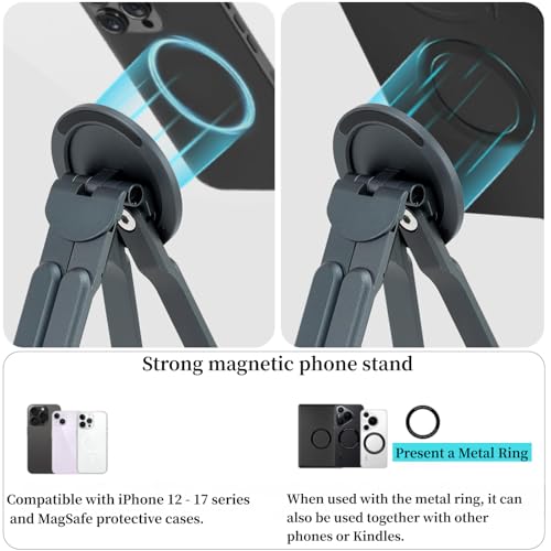 Magnetic Phone Holder & Foldable Laptop Riser, Matte Black Aluminum Multi‑Device Desk Mount, N52 MagSafe Stand, Ergonomic Laptop Elevator for MacBook iPad iPhone Travel Office - color: Grey
