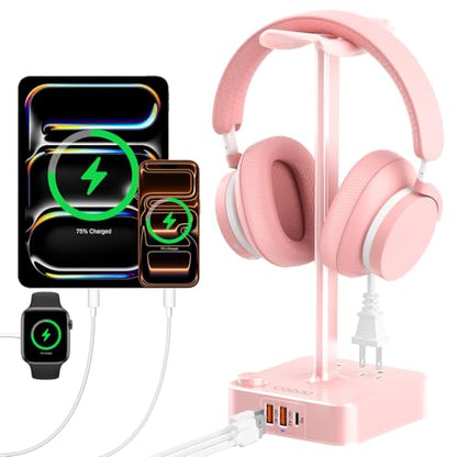 cozoo Headphone Stand with Charger, USB C, Gifts for Gamers Men, Pink - color: Pink