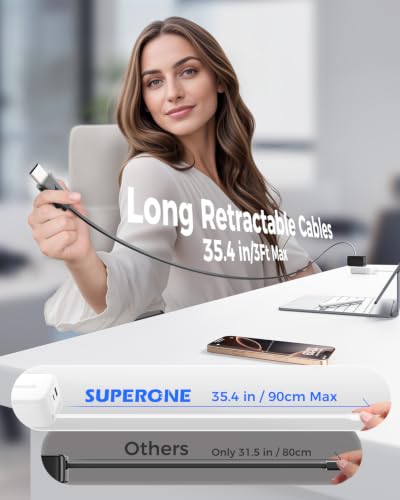 4 in 1 Retractable Wall Charger, Dual 3ft USBC & Apple Fast Charging Cables