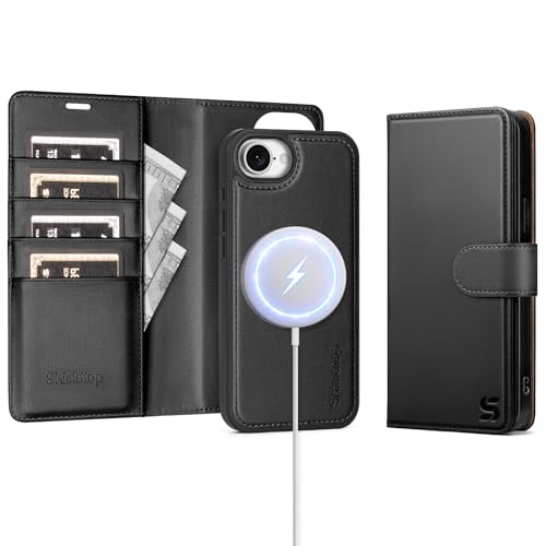 Shieldtop Compatible with MagSafe iPhone 17e / 16e Wallet Case,Black | 2 in 1 Detachable Magnetic,Credit Card Holder Slots,RFID Blocking,PU Leather,Kickstand,Flip Folio Phone Cover for Men & Women - color: Black