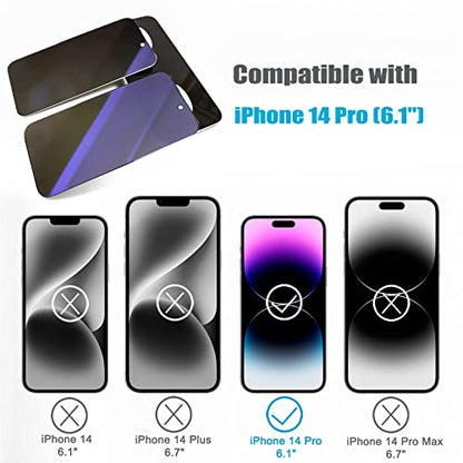 2 Pack Compatible with iPhone 14 Pro Privacy Screen Protector, Anti-Spy Anti-Blue Light Eye Protection Tempered Glass Film, Scratch Resistant, Full Coverage, Case Friendly - size: for iPhone 14 Pro