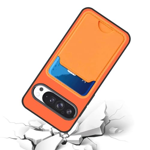 for Google Pixel 9/9 Pro Case with Screen Protector, Silicone Slim Wallet Cover with Card Holder Shock Absorption Rubber Case Compatible for Google Pixel 9/9 Pro 6.3" Smartphone -Orange