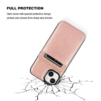 KIHUWEY for iPhone 15 Plus Wallet Case Card Holder Kickstand, Rose Gold | Credit Card Slots, PU Leather, Magnetic Clasp, Flip Heavy Duty Protection Cover for Men and Women - color: Rose Gold