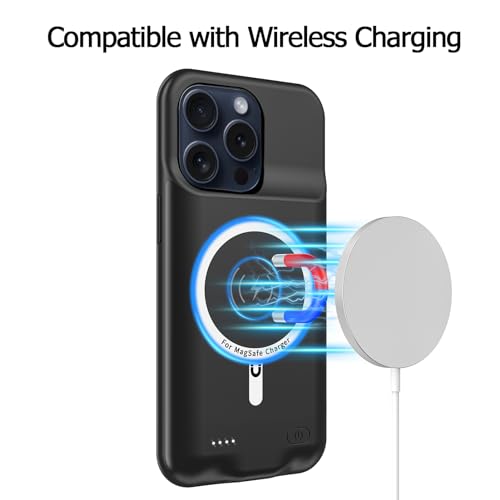 Battery Case for iPhone 15 Pro, Full Encircle 10000mAh High Capacity Rechargeable Portable Charger Case Extended Battery Pack for iPhone 15 Pro (6.1 inch) Wireless Charging Cover with Carplay-Black - size: iPhone 15 Pro (6.1 inch)