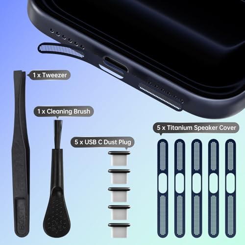 5PCS USB C Dust Plug & iPhone Speaker Protector for iPhone 17 Pro Max - color: Deep Blue