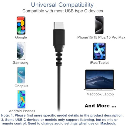 USB C Headphones Earbuds Wired for iPhone 15 16 17 Air, iPad Samsung Google