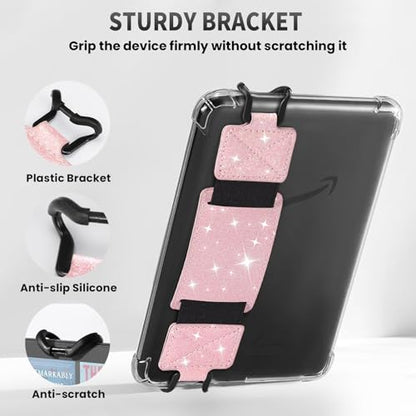 MoKo 2 Pack Hand Strap for 6-8" Kindle eReaders Tablets, Shiny Pink White - color: Shiny Pink+white