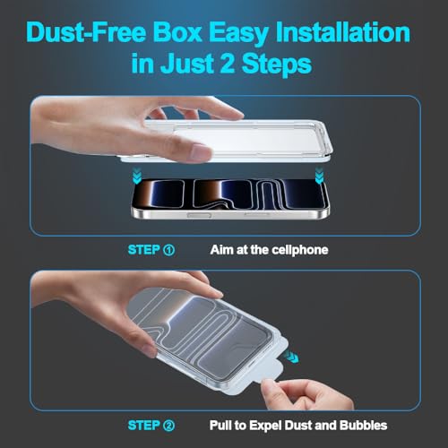 9H+ Tempered Glass for iPhone 17 Pro Max Screen Protector with Auto Dust Removal Installation Frame Military Grade Protection (Scratch, Shatter, Drop Resistance) Full Edge Coverage 6.9" 2025, 2 Pack - size: iPhone 17 Pro Max