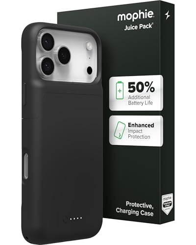 Mophie Juice Pack Battery Case for iPhone 17 Pro Max - Slim Charging Case, Up to 50% Extra Battery Life, High Impact Protection, Magnetic Back for Wallets & Mounts, Sustainable Material, Black - size: iPhone 17 Pro Max
