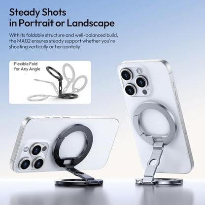 ULANZI MA02 Dual Magnetic Ring Phone Grip Stand, Aluminum for MagSafe Gym Kickstand Compatible with iPhone 17-12 Series, Foldable Phone Tripod Mount with 1/4" Screw for Live Streaming Vlog, Silver - color: Silver