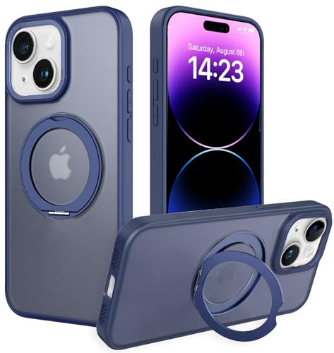 IYH 360° Rotatable Magnetic Case for iPhone 13,iPhone 14, Military-Grade Shockproof Phone Cover with Matte Translucent Back(Blue) - color: Blue, size: For iPhone 13/14