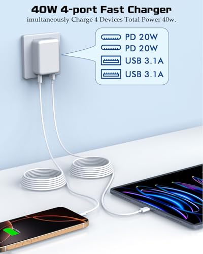 10Foot iPhone USBC Charging Cable,40W 2Pack Foldable Phone 17/16e Fast Charger Block 10FT USBC Cable Fast Charging for Apple iPhone 17/17 Air/17 Pro/16/16 Pro/16 Pro Max/16 Plus 15/15 Pro/Pro Max/iPad
