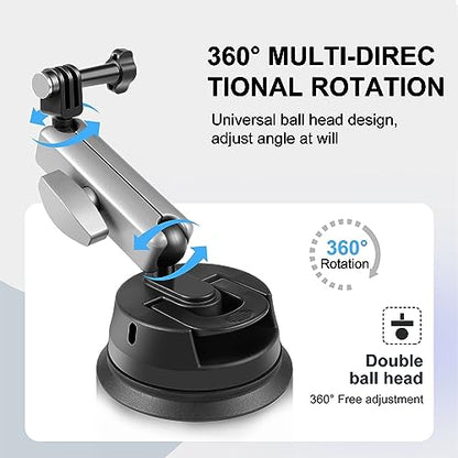 PULUZ Car Suction Cup Mount 360° Rotation Windshield & Window Camera Bracket for GoPro Hero 11 10 9 8 7 Insta360 X3 DJI Action Camera Accessories with Phone Holder with 1/4 Thread