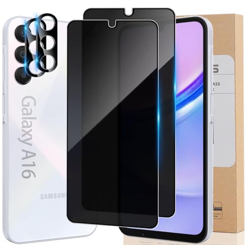 [2+2 Pack for Samsung Galaxy A16 / A17 5G Privacy Screen Protector Tempered Glass 6.7 inch with Camera Lens Protector, Case Friendly, Anti Spy, 9H Hardness, Anti Scratch, Bubble Free - color: A16