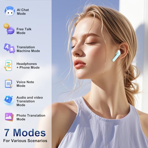 2026 AI Translation Earbuds Real Time, 165 Language Translator Earbuds 3-in-1 Bluetooth 5.4 with APP, Translation Headphones with 6 Translation Modes Translating Device for Travel/Business/Learn Blue - color: Blue