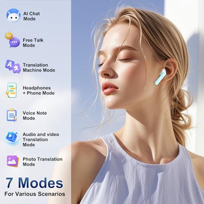 2026 AI Translation Earbuds Real Time, 165 Language Translator Earbuds 3-in-1 Bluetooth 5.4 with APP, Translation Headphones with 6 Translation Modes Translating Device for Travel/Business/Learn Blue - color: Blue