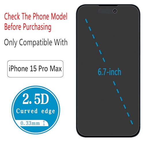 2 Pack Matte Privacy Screen Protector for iPhone 15 Pro Max - size: iPhone 15 Pro Max 6.7-Inch