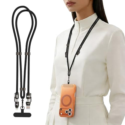 4-in-1 Charging Lanyard,1.5m/4.9ft Adjustable Crossbody Strap with 240W Fast Charging Data Sync for iPhone,Android - color: Black