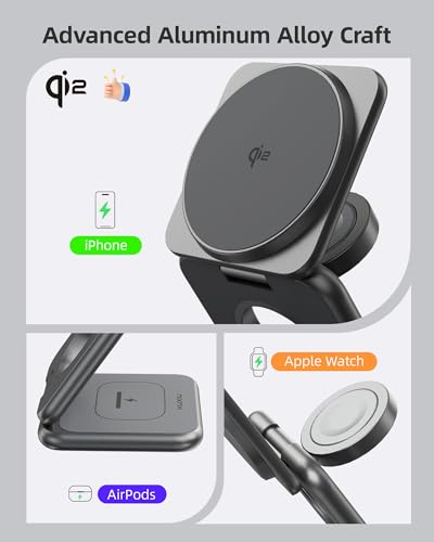 KUXIU Qi2-Certified 15W 3 in 1 Magnetic Wireless Charging Station for Apple - color: Gray