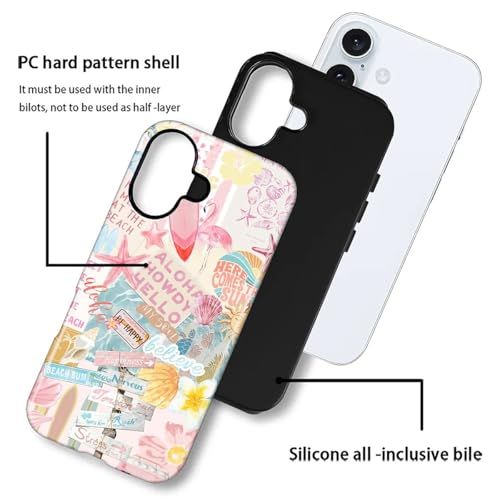 Case Compatible with iPhone 16 Plus, Cute Dual Layer Hybrid Phone Cover, Military Grade Drop Protection, Aesthetic Shockproof Phone Case for Women Girls, Pastel Pink Summer Collage - color: Pastel Pink Summer Collage, size: Iphone 16 Plus