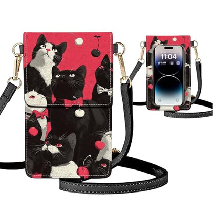 Small Crossbody Bags for Women Touchscreen Cell Phone Bag Cross Body Purses with adjustable Strap,Gifts For Teenage Girls - color: Cats With Pink Bow