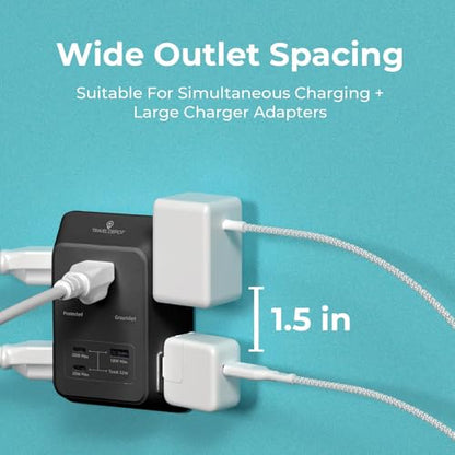 Travel Depot 5-Outlet Wall Outlet Extender with Surge Protector, (Black) - color: Black