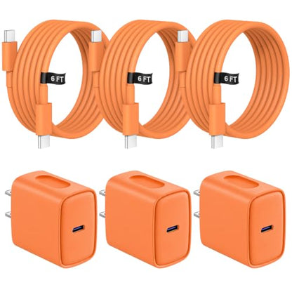 iPhone 17 16 15 Charger Fast Charging 3 Pack USB C Charger Block - color: Orange, size: 6FT