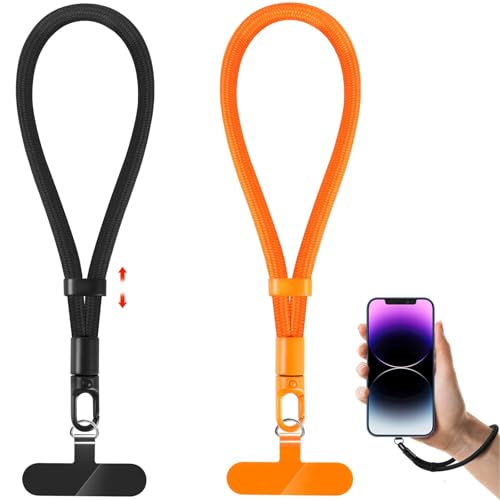 Phone Lanyard, 2 Pack Adjustable Cell Phone Lanyard Strap, Hand Wrist Strap Lanyard with Tether Tabs for Smartphones - color: Black+orange