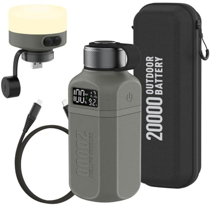 20,000mAh Rugged Power Bank with Fast Charge USB-C PD, IP68 Waterproof Shockproof, Includes 420lm Bright Camping Lantern, Tactical Outdoor Charger for Hiking Camping Survival Emergency（Grey） - color: Grey