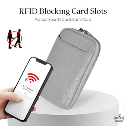 befen Genuine Leather Crossbody Cell Phone Purse for Women, Small Zip Around RFID Blocking Crossbody Wallet Bags - color: Light Gray