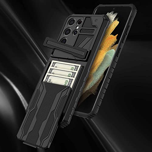 for Samsung Galaxy S21 FE Wallet Case with Card Holder, Black | Detachable Card Holder, Built-in Kickstand, with Screen Protectors, Military Grade, Full Body Shockproof - size: for Galaxy S21 FE - 6.4''