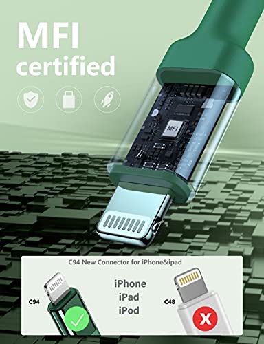 USB C to Lightning Cable 6FT 2Pack USB-C Fast Charger Cable Mfi Certified - color: Green, size: 6FT, style: USB C to Lightning