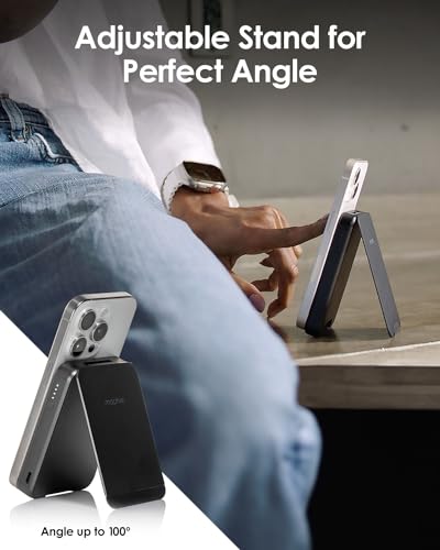 Mophie Snap+ Powerstation Mini with Stand - 5000mAh,15W Qi2 Magnetic Wireless Charger, Portable, Compatible with MagSafe & Qi-Enabled Smartphones, with Kickstand, USB C to USB C Cable Included, Black