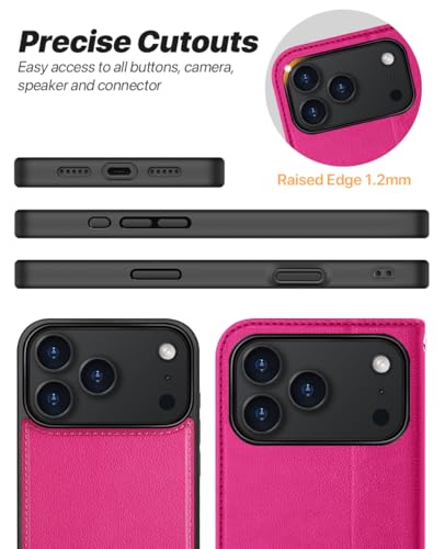 OCASE for iPhone 17 Pro Detachable Wallet Case with Card Holder, 2 in 1 PU Leather Flip Folio with RFID Blocking Stand Wrist Strap Shockproof Phone Cover 6.3 Inch 2025, Rose - color: Rose, size: iPhone 17 Pro