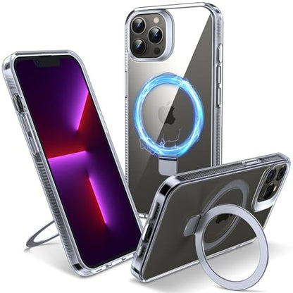 Magnetic Case for iPhone 13 Pro Max - [Built-in Invisible Stand] [Compatible with MagSafe] [Military Grade Drop Protection] Anti-Yellowing Hard Back Silicone Edge Cover, 6.7", Clear - color: Clear, size: iPhone 13 Pro Max 6.7''