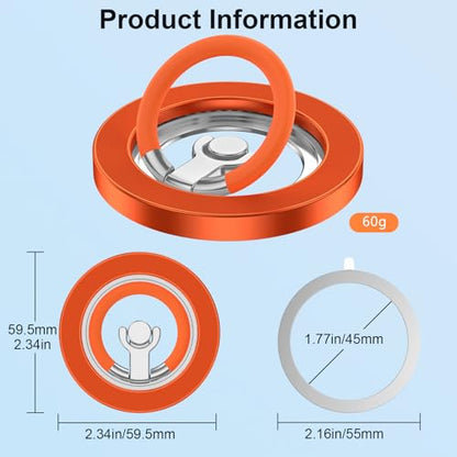 Magnetic Phone Ring for MagSafe Grip,Dual Magnetic Phone Stand - color: Orange