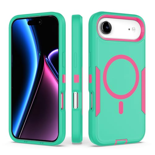 Designed for iPhone 17 Air Case,Green Rose | Compatible with MagSafe,Double protection,Tough Durable,Detachable back clip,Dustproof,No Fading,No Yellowing,Non-Slip - color: Green Rose, size: iPhone 17 Air 6.6”