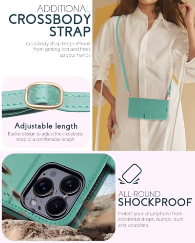 OCASE for iPhone 16 Pro Wallet Case, PU Leather Crossbody Phone Case with Removable Shoulder Strap, Kickstand, RFID Blocking Card Slots, Flip Folio Phone Cover 6.3 Inch 2024, Green - color: Green, size: iPhone 16 Pro